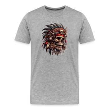 Crâne mystique guerrier Tribal Design - T-shirt bio Premium Homme - gris chiné - Devant - Damien (186cm)