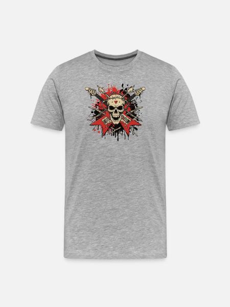 Rock Skull Electric Guitar Design - Männer Premium Bio T-Shirt - Grau meliert