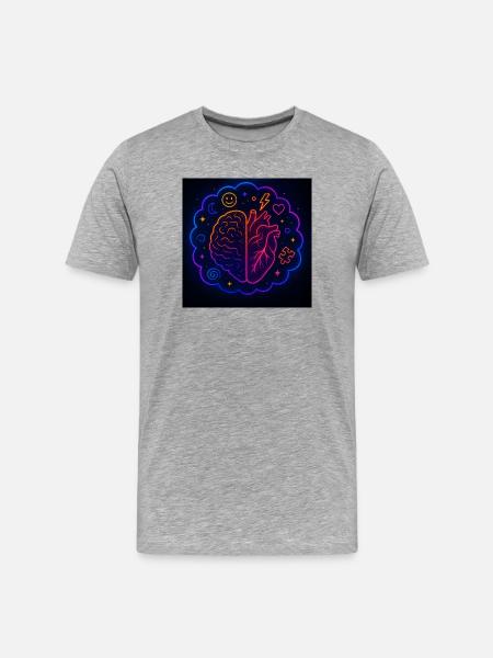 Creative Heart and Brain Neon Design - Men's Premium Organic T-Shirt - heather grey