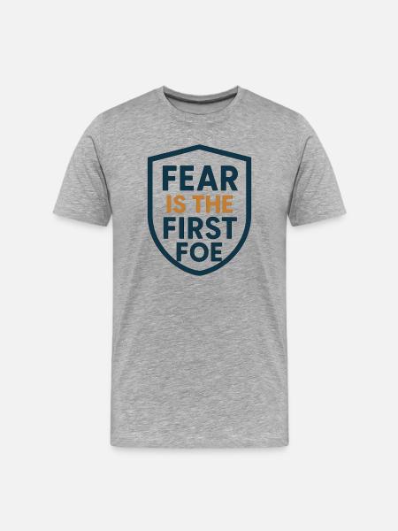 Furcht ist das erste Feindschild-Design - Männer Premium Bio T-Shirt - Grau meliert