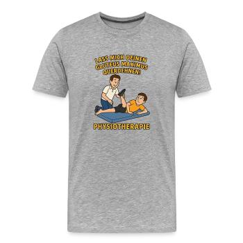 Dicton humoristique sur la physiothérapie - T-shirt bio Premium Homme - gris chiné - Devant - Damien (186cm)