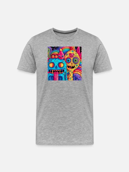 Bunte psychedelische Fantasiewesen - Männer Premium Bio T-Shirt - Grau meliert