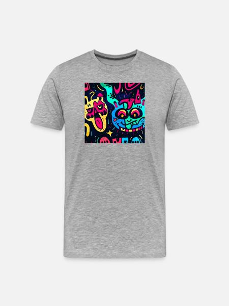 Illustration mit bunten Monstern - Männer Premium Bio T-Shirt - Grau meliert