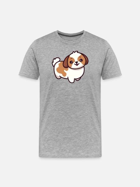 Cute Puppy Cartoon - Men's Premium Organic T-Shirt - heather grey