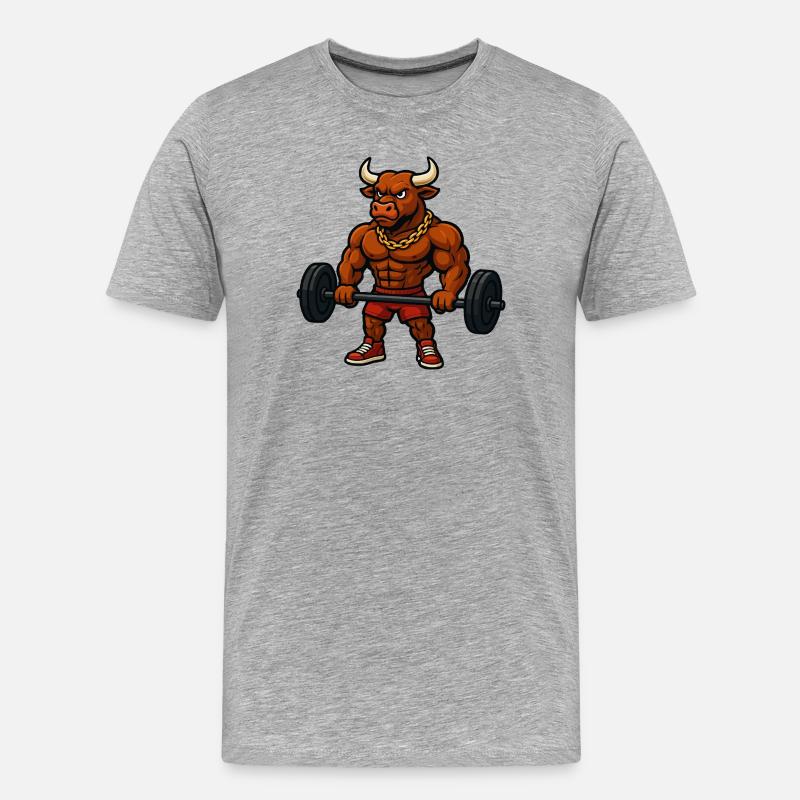 Starker Bulle mit Hantel - Männer Premium Bio T-Shirt - Grau meliert