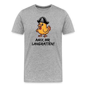 Giggling Chicken Pirate Illustration - Men's Premium Organic T-Shirt - heather grey - Front - Damien (186cm)