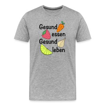 Gesund essen, gesund leben | Ernährung - Männer Premium Bio T-Shirt - Grau meliert - Vorne - Damien (186cm)
