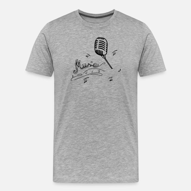 Retro Mikrofon mit Musiknoten - Männer Premium Bio T-Shirt - Grau meliert
