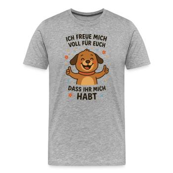 Cheerful dog with message - Men's Premium Organic T-Shirt - heather grey - Front - Damien (186cm)