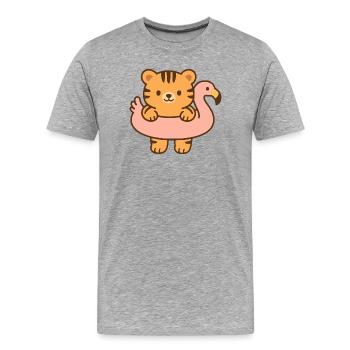 Petit tigre sur flotteur rose - T-shirt bio Premium Homme - gris chiné - Devant - Damien (186cm)