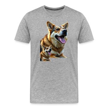 Freudiger Hundemotiv auf lebendiger Leinwand - Männer Premium Bio T-Shirt - Grau meliert - Vorne - Damien (186cm)