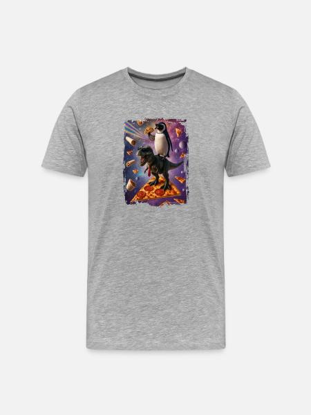 Galactic Animal Pizza Adventure - Men's Premium Organic T-Shirt - heather grey