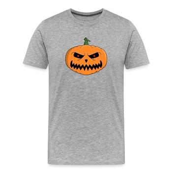 Bedrohliches Kürbislaternen-Halloween-Design - Männer Premium Bio T-Shirt - Grau meliert - Vorne - Damien (186cm)