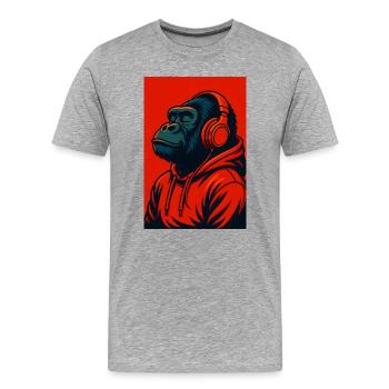 Gorilla in Hoodie with Headphones - Men's Premium Organic T-Shirt - heather grey - Front - Damien (186cm)