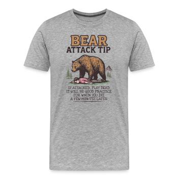 Bear Attack Tip – Lustiges Outdoor Shirt - Männer Premium Bio T-Shirt - Grau meliert - Vorne - Damien (186cm)