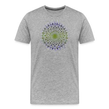Mandala de fleurs en bleu et vert - T-shirt bio Premium Homme - gris chiné - Devant - Damien (186cm)