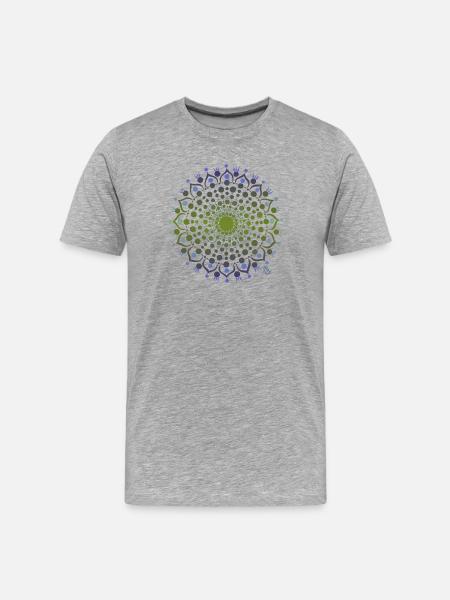 Flowers Mandala in Blue and Green - Men's Premium Organic T-Shirt - heather grey