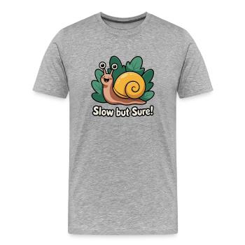Whimsical Snail with Phrase - Men's Premium Organic T-Shirt - heather grey - Front - Damien (186cm)