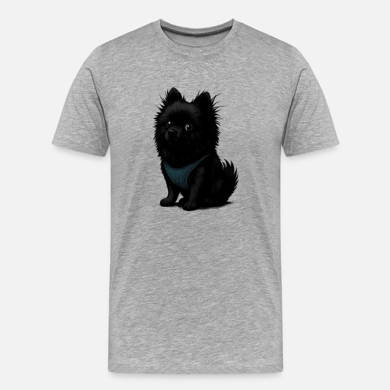 Schwarzer Spitz Hund mit blauer Weste - Männer Premium Bio T-Shirt - Grau meliert