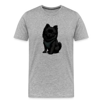 Schwarzer Spitz Hund mit Süssenblick - Männer Premium Bio T-Shirt - Grau meliert - Vorne - Damien (186cm)