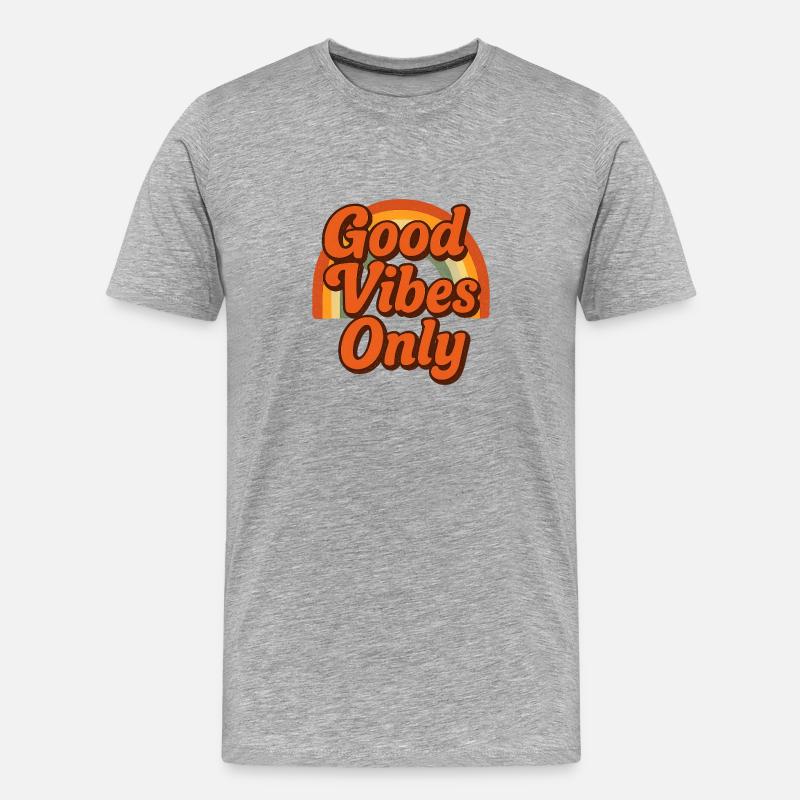 "Gute Vibes" Only Retro Rainbow - Männer Premium Bio T-Shirt - Grau meliert