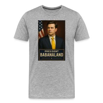 Humorous Babaland President Design - Men's Premium Organic T-Shirt - heather grey - Front - Damien (186cm)