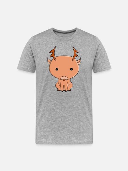 Cute Reindeer Cartoon Illustration - Men's Premium Organic T-Shirt - heather grey