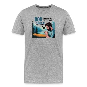 Glaube und Gebet – Gott ist bei mir - Männer Premium Bio T-Shirt - Grau meliert - Vorne - Damien (186cm)