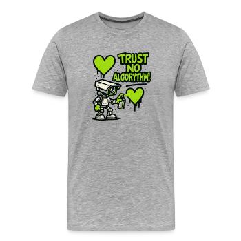 Robot avec cœur et message anti-algorithme - T-shirt bio Premium Homme - gris chiné - Devant - Damien (186cm)