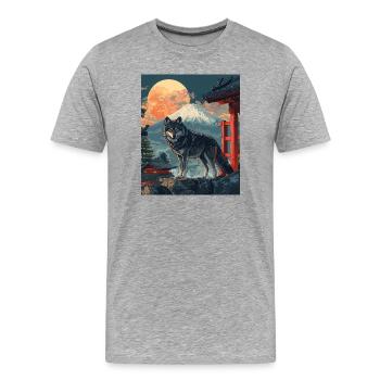 Wolf Japan Mount Fuji Yama Japan Temple Shrine - Men's Premium Organic T-Shirt - heather grey - Front - Damien (186cm)