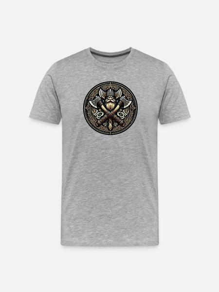Wikingerkrieger mit Äxten - Männer Premium Bio T-Shirt - Grau meliert