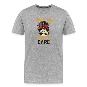 Camping Hair - No Care Illustration - Männer Premium Bio T-Shirt - Grau meliert - Vorne - Damien (186cm)