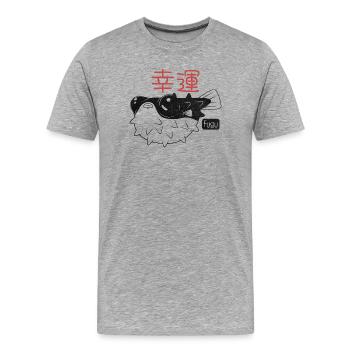 Poisson Fugu - 'Bonne chance' - T-shirt bio Premium Homme - gris chiné - Devant - Damien (186cm)