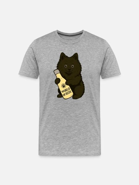 Cute Spitz (dog) with bottle - Men's Premium Organic T-Shirt - heather grey