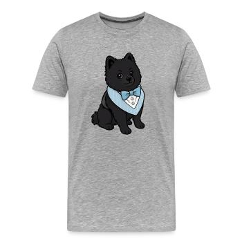 Eleganter Spitz Hund in Fliege - Männer Premium Bio T-Shirt - Grau meliert - Vorne - Damien (186cm)