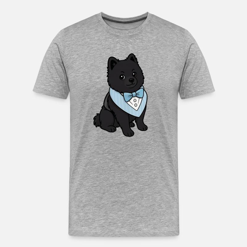 Eleganter Spitz Hund in Fliege - Männer Premium Bio T-Shirt - Grau meliert