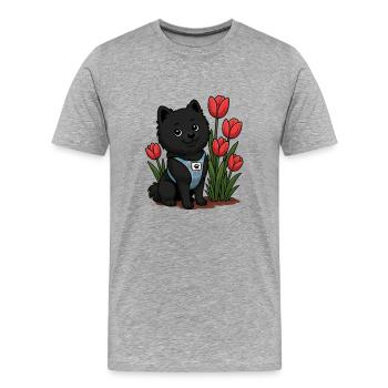Süßer Spitz Hund mit Tulpen - Männer Premium Bio T-Shirt - Grau meliert - Vorne - Damien (186cm)