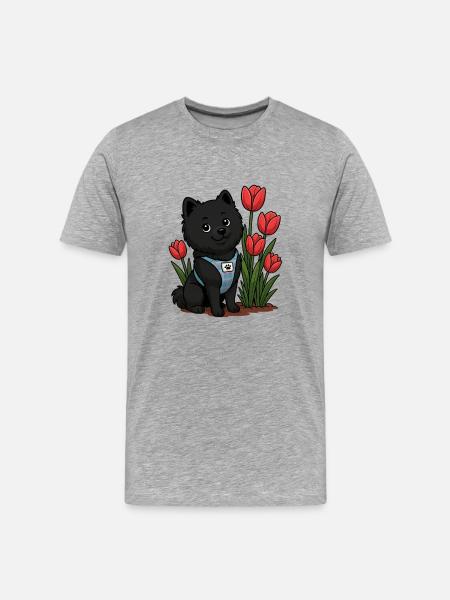 Cute Spitz Dog with Tulips - Men's Premium Organic T-Shirt - heather grey