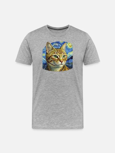 Merry Cat in Starry Night Design - Men's Premium Organic T-Shirt - heather grey