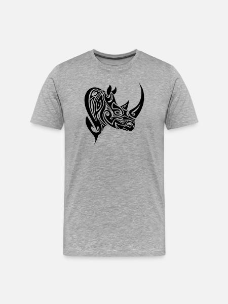 Rhino Tribal Head Tattoo - Men's Premium Organic T-Shirt - heather grey