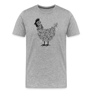 Künstlerischer Chakra-Hahn mit floralen Mustern - Männer Premium Bio T-Shirt - Grau meliert - Vorne - Damien (186cm)