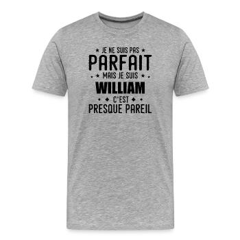 William: authentisch, unvollkommen, oben, Perfektion - Männer Premium Bio T-Shirt - Grau meliert - Vorne - Damien (186cm)