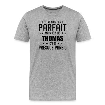 Thomas: authentic, imperfect, top, perfection - Men's Premium Organic T-Shirt - heather grey - Front - Damien (186cm)