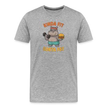 Kinda Fit Sorta Fat Funny Gym Cute Hippo Retro - Männer Premium Bio T-Shirt - Grau meliert - Vorne - Damien (186cm)