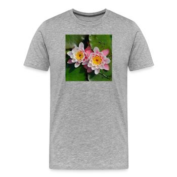 Seerosen Blüten im Wasser - Männer Premium Bio T-Shirt - Grau meliert - Vorne - Damien (186cm)