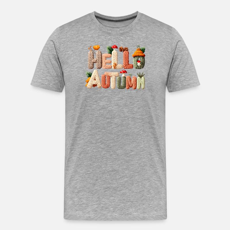 Hello Autumn – Warmes Strickdesign - Männer Premium Bio T-Shirt - Grau meliert