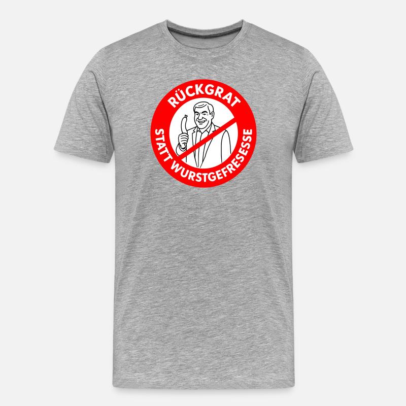 Rückgrat statt Wurstgefresse! Comic-WUNSCHFARBEN  - Männer Premium Bio T-Shirt - Grau meliert