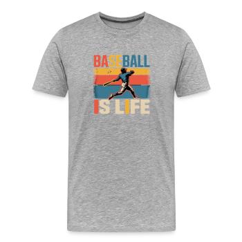 Baseball Is Life Retro Vintage Batsman Fan - Men's Premium Organic T-Shirt - heather grey - Front - Damien (186cm)