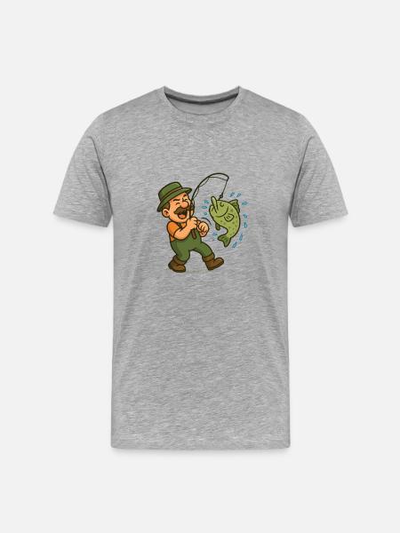 Lustiger Angler mit Fischmotiv - Männer Premium Bio T-Shirt - Grau meliert