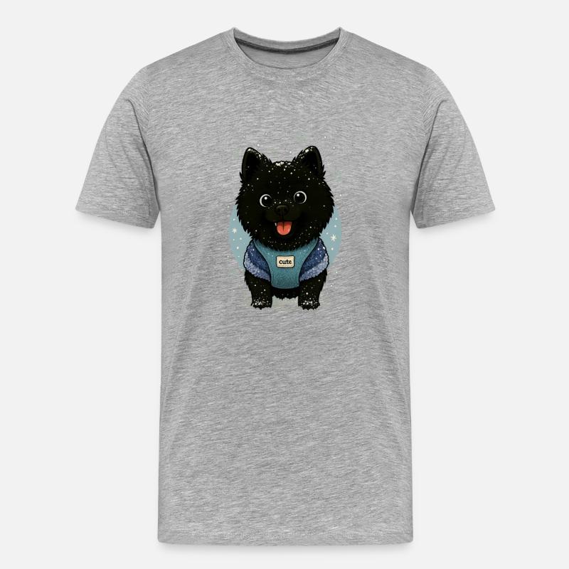 Süßer Spitz Karikatur mit Schnee - Männer Premium Bio T-Shirt - Grau meliert